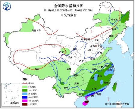 全国降水量预报图，图据中央气象台网站。