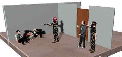 两男子冲入加油站劫持经理抢劫模拟图.制图 陈沵橦
