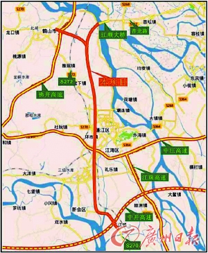 广佛江快速通道江门段示意图(红线部分标出).图片
