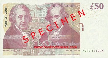 新版50英镑新钞昨日正式上市(图)