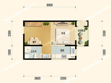 图为18#楼a1户型一室一厅一卫 47.26平米