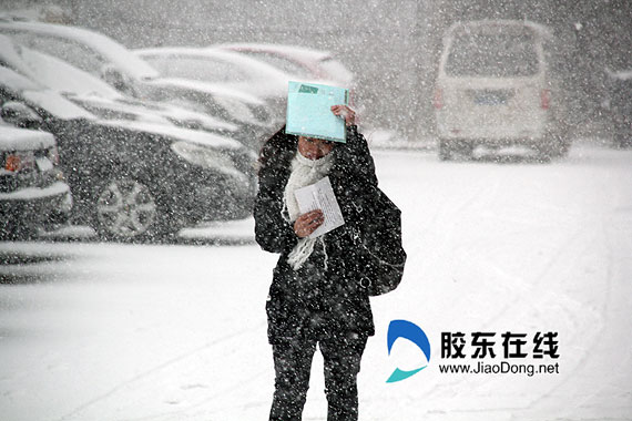 烟台高新区大雪下了半个点(图)