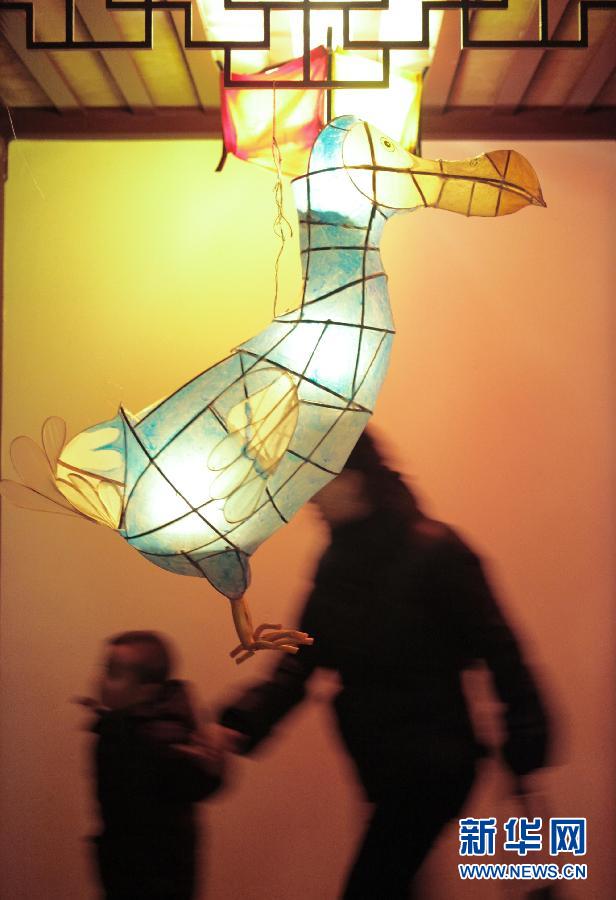 12月21日，一家人手持自制灯笼在加拿大温哥华唐人街的中山公园游览。