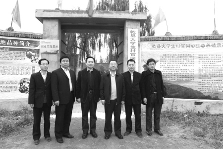 左三为省银监会团委书记杜西庆,右一为乾县创业青年冯伟