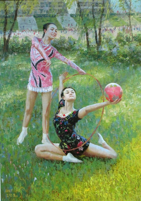 12月25日在深圳拍摄的朝鲜油画作品。 新华社发张长江