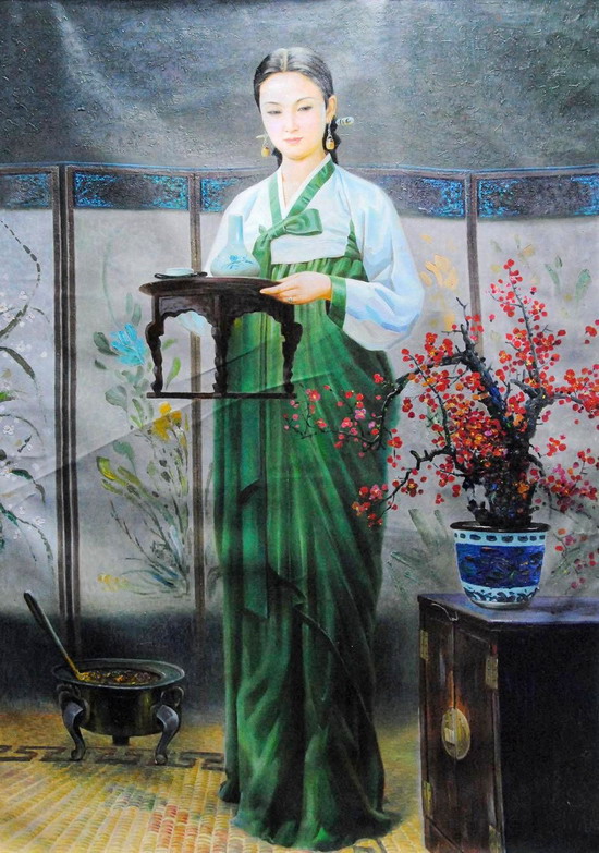 12月25日在深圳拍摄的朝鲜油画作品。 新华社发张长江