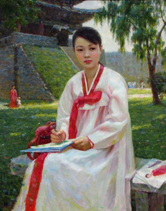 12月25日在深圳拍摄的朝鲜油画作品。 新华社发张长江