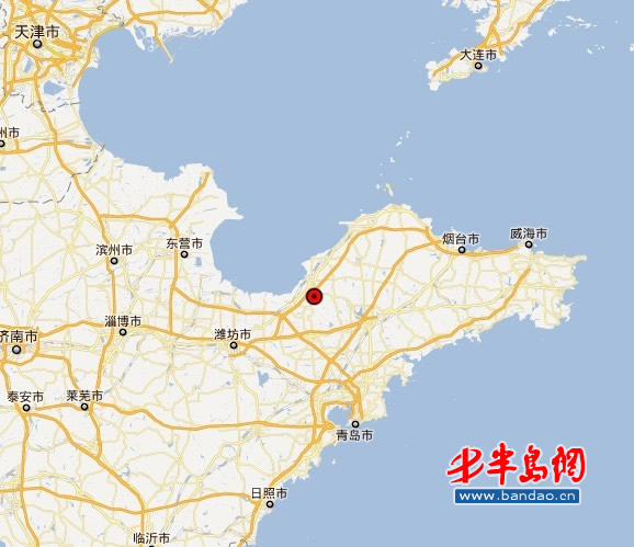 据山东省地震台网测定,2012年1月1日19时50分在山东省烟台市莱州市