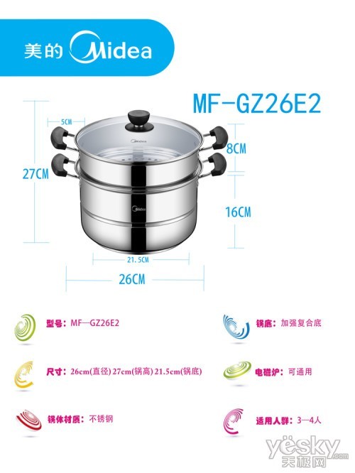 美的MF-GZ26E2雙層復合底蒸鍋