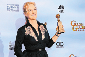 梅麗爾·斯特裏普因在《鐵娘子》中的精彩演出獲得電影類最佳劇情片女主角。