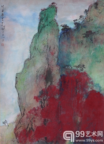 杨善深《马上斜阳映碧山》，69cm×50cm，设色纸本