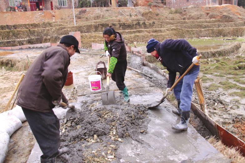 隆回县羊古坳乡牛形嘴村农民正在修筑到各家各户的公路(图)