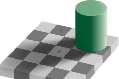 10.【你认为A和B所在方格颜色相同吗？】据说全世界只有0.003%的人和photoshop能看出它们的颜色是相同的。