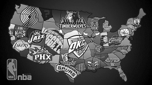 图为NBA30支球队在美国的地理位置分布,雷霆