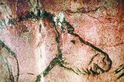 在法国南部拉斯科发现的古岩画中显示马的头部。