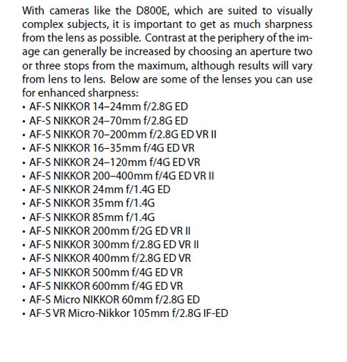 尼康官方PDF文档揭示D800E适合搭配镜头