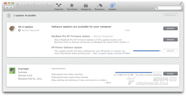 OS X 10.8对software updates以及App Store进