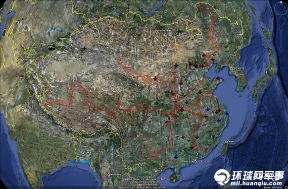 中国空军的地下基地的分布图.图片来源于网络.