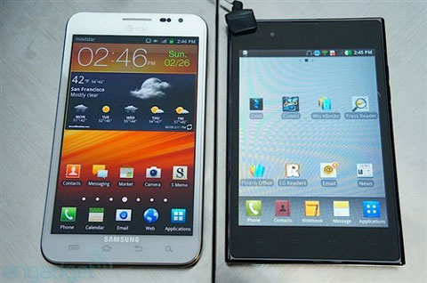 LG Optimus Vu(右)与Galaxy Note(左)对比