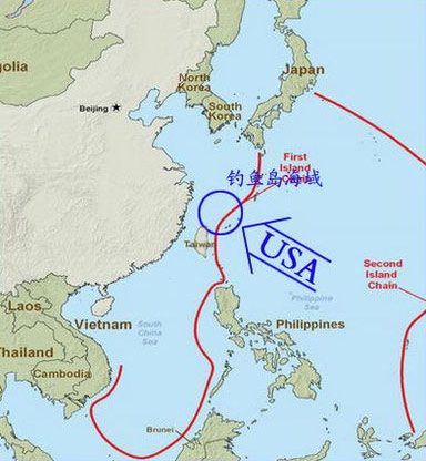 美国在中国家门口布设了三道岛链线.