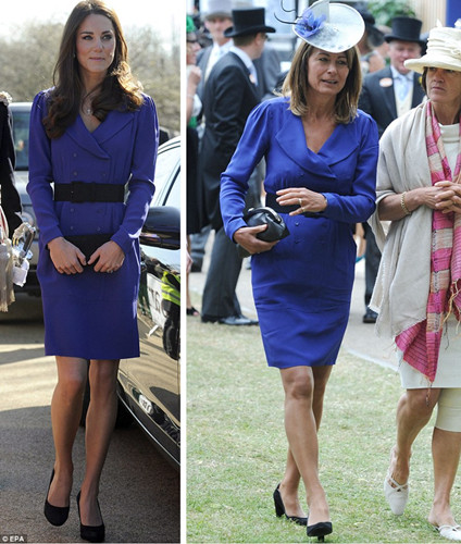 英国王妃凯特在探访儿童疗养院时所穿的洋装与其母亲参观赛马场时所穿的是同一套。