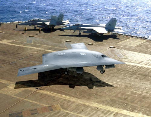 資料圖：X-47無人機上艦示意圖。