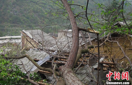 贵州省黔南州长顺、独山等5县于日前遭受冰雹灾害，截至6日，灾害造成11.5万余人受灾，其中21人受伤。图为受损的村庄。中新社发 骆弟贵 摄