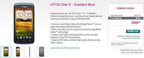 标价599 HTC One S现身T-Mobile官网