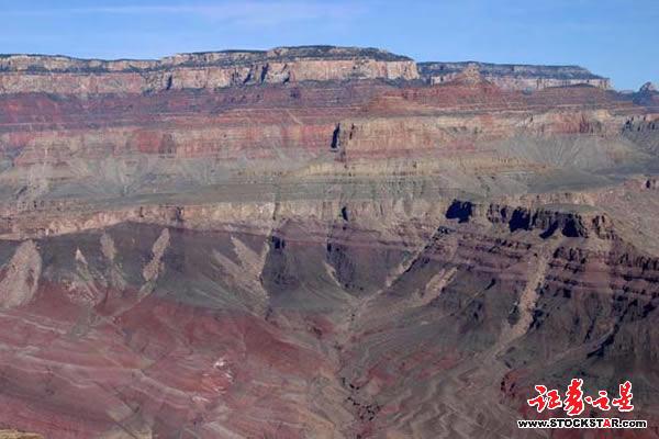 亚利桑那大峡谷的大不整合面，寒武纪砂岩覆盖在元古代岩层上