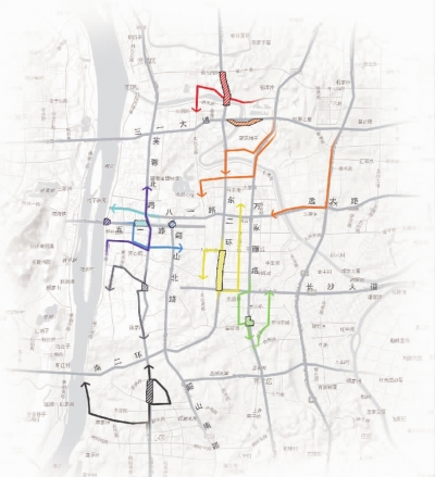 绕行路线:由河西往东的车辆五一大道广场至蔡锷路右转,走路东