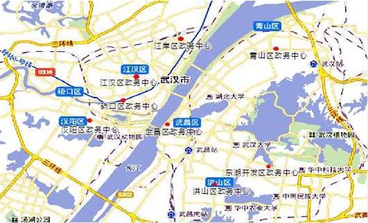 楚天金报讯 图为:武汉市各区中心地图标示 制图:记者曹大鹏