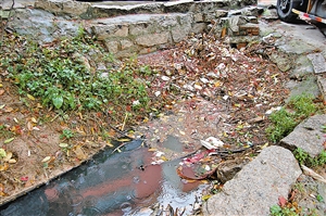 北环路官田段,公路排水沟变臭水沟.