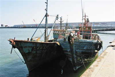侥幸脱险的辽丹渔23527号渔船目前已回到大连渔港.中新