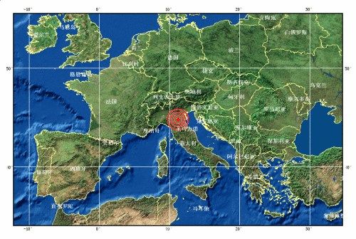 意大利地震位置示意图.