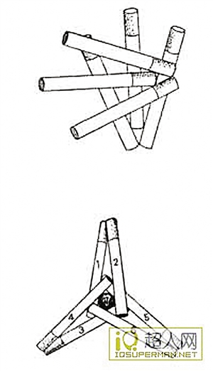 那么请问要使6根香烟中的任何一根与其他5根都相接触,怎么摆放才行呢?