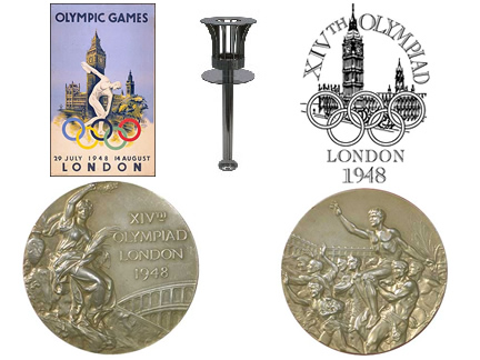 1948年伦敦奥运会奖牌会徽海报和火炬