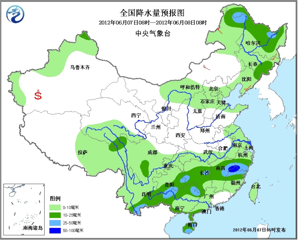 24小时降水量预报来源:中国气象网