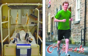 左圖：被診斷為全身癱瘓的西多爾。右圖：已康復的在跑馬拉松的西多爾。
