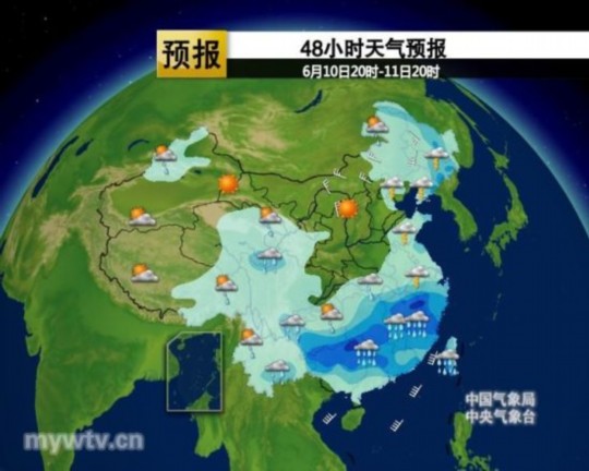 全国强降雨落区预报图(图片来源:中国气象视频网)