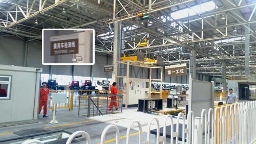 福田多功能汽车厂总装车间乘用车检测线。