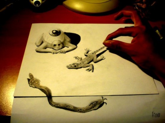 真正的裸眼“3D” 超逼真铅笔素描组图下