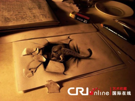 真正的裸眼“3D” 超逼真铅笔素描组图下