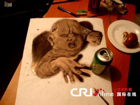 真正的裸眼“3D” 超逼真铅笔素描组图下