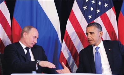 普京和奥巴马在镜头前握手。图/东方IC