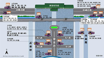 西安火车站前的解放路上,人们在公交车站牌旁等车 本报记者 汤继颖 摄