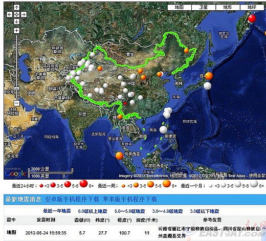 中国地震网监测到的地震