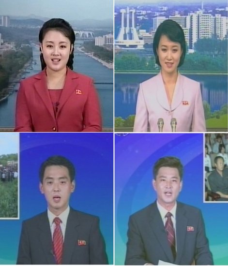 2012年7月9日消息，朝鲜金正恩时代电视播音员亮相，男女播音员均着西服正装，年轻靓丽，女播音员服装颜色鲜艳。