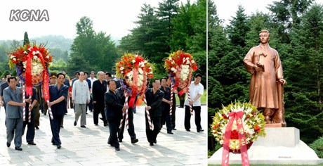 朝鲜机关干部、人民军官兵、群众和青年学生等参加仪式并敬献花圈。