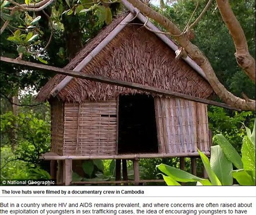 柬埔寨克伦部落女孩居住的“性爱小屋”(网页截图)