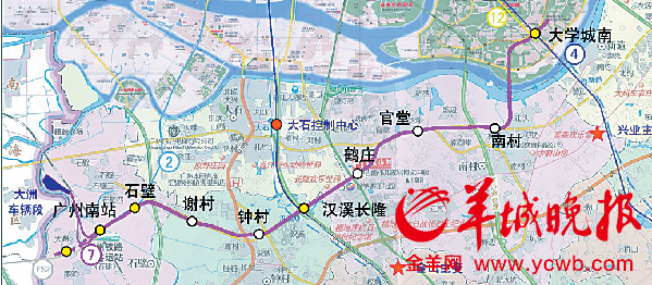 广州市轨道交通七号线线路平面示意图